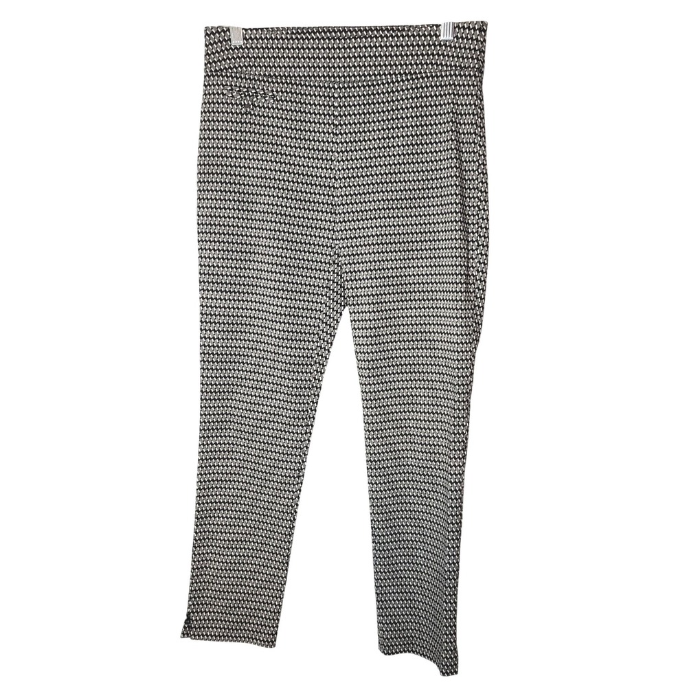 Attyre New York Black White Geometric Diamond Print Ankle Pant Size 6 Stretch